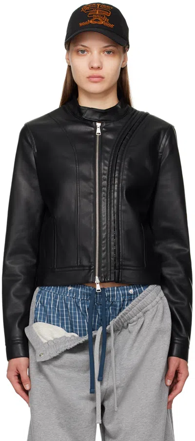 Y/project Faux Leather Cropped Biker Jacket In Black