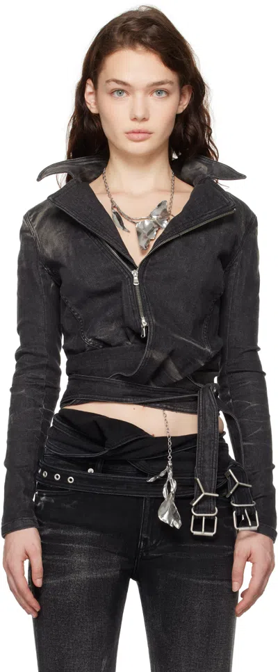 Y/project Black Wrap Fitted Denim Jacket In Schwarz
