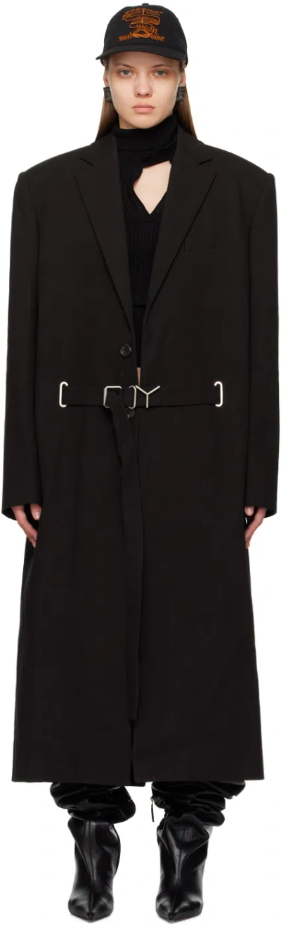 Y/project Black Y Belt Coat In Evergreen Black