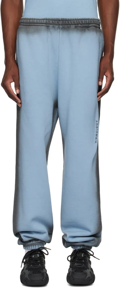 Y/project Blue & Gray Pinched Logo Sweatpants In Blue/grey Spray