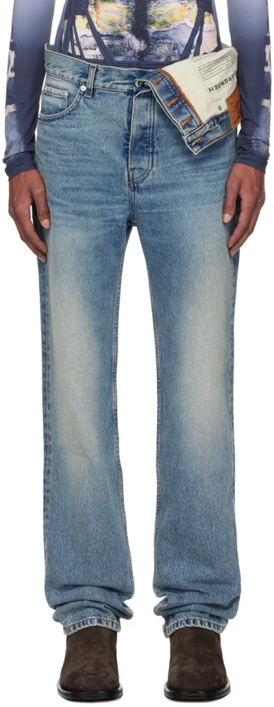 Y/PROJECT BLUE ASYMMETRIC SLIM JEANS