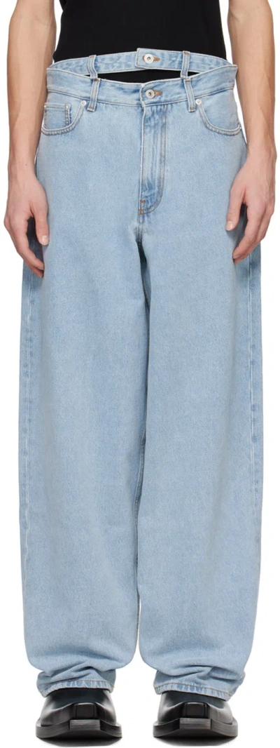 Y/project Blue Double Waist Jeans In Evergreen Ice Blue