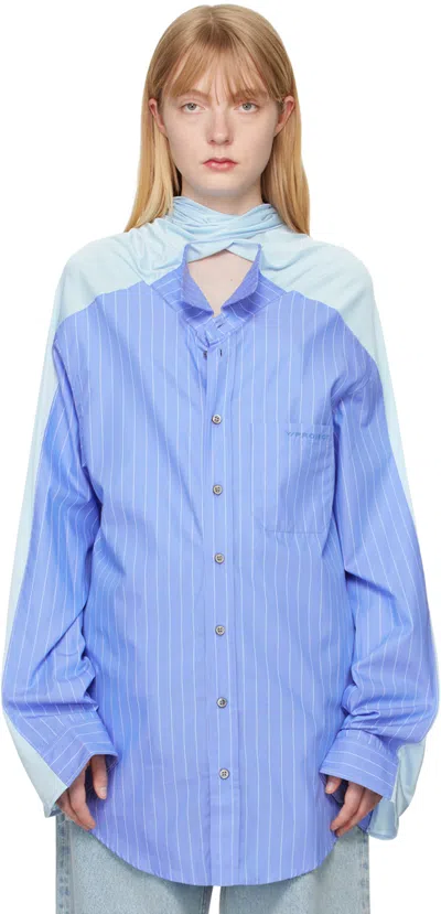 Y/project Blue Insert Scarf Shirt In Blue Stripe