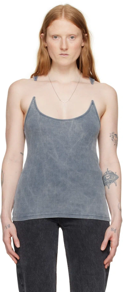 Y/project Blue Invisible Strap Tank Top In Blue Washed