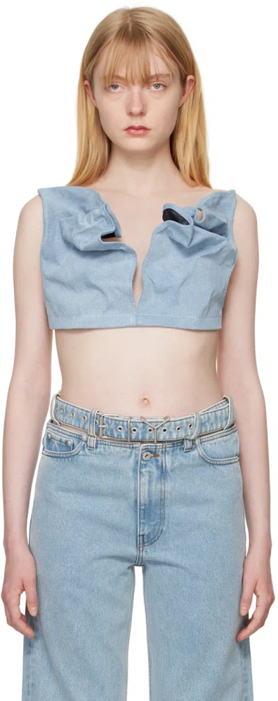 Y/project Blue Scrunched Denim Bralette In Ice Blue