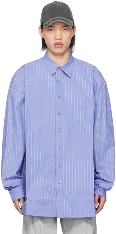 Y/project Blue Scrunched Shirt In Blue Stripe