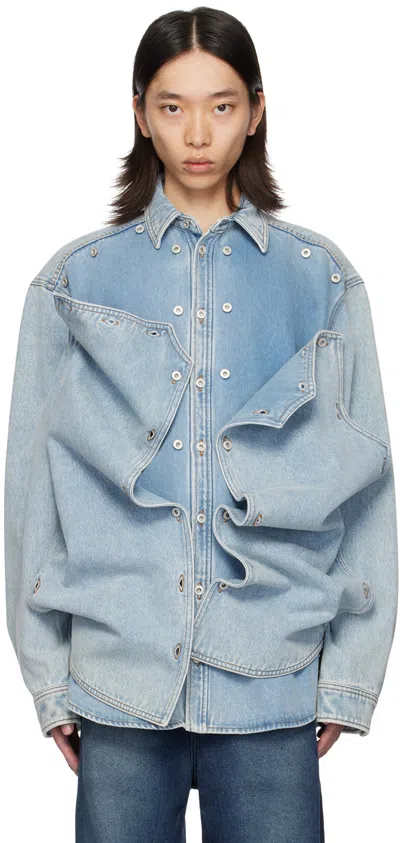 Y/project Blue Snap Off Denim Shirt In Evergreen Ice Blue