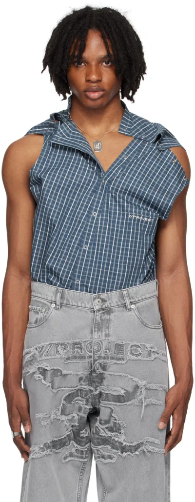 Y/project Blue Snap Off Shirt In Blue Check