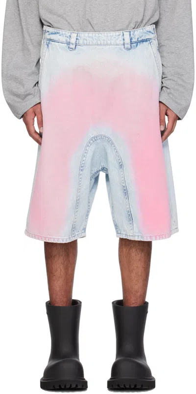 Y/project Blue Souffle Denim Shorts In Ice Blue/pink Flock