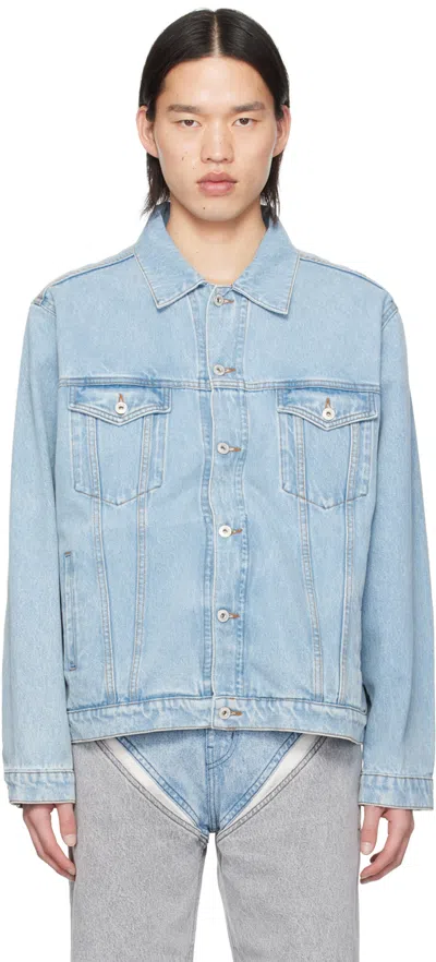 Y/project Blue Wire Denim Jacket In Evergreen Ice Blue