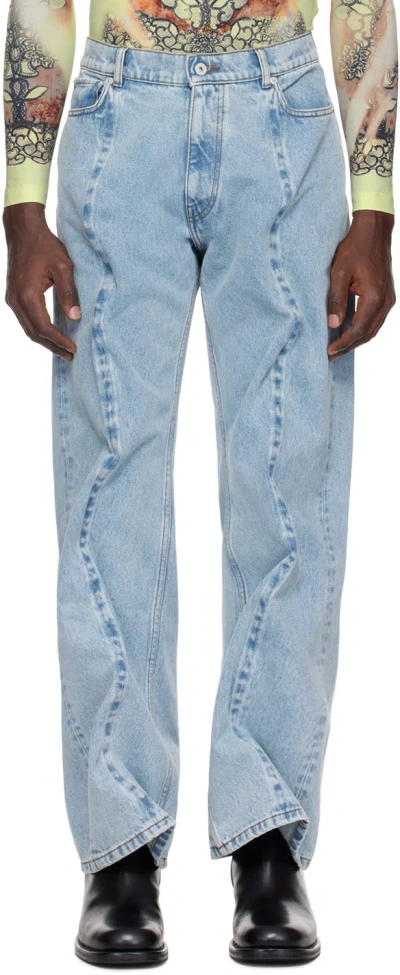 Y/project Blue Wire Jeans In Evergreen Ice Blue