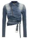Y/project Cinched Waist Distressed Sleeve Jacket In Blue