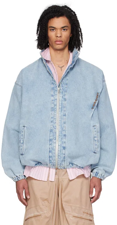 Y/project Zip-up Denim Jacket In Light Blue