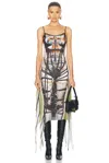 Y/project Multicolor Bondage Print Midi Dress In Taupe & Green