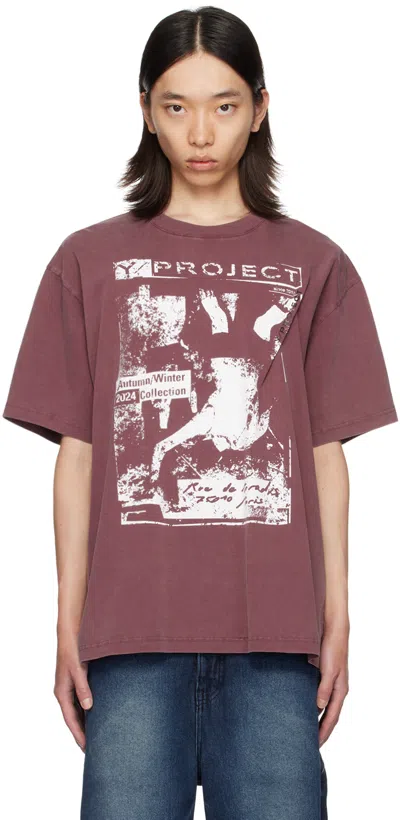 Y/project Burgundy Rock Band Print Pinched Logo T-shirt In Violett