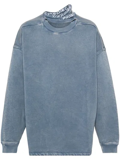 Y/project Tripe Collar Cotton Sweatshirt In Blue