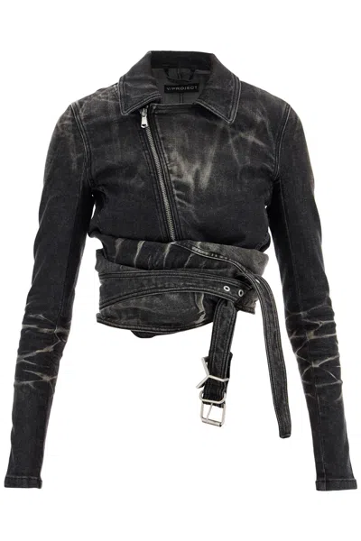 Y/project Women's Blue Jacket With Criss-cross Belt In Black