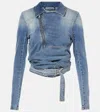 Y/project Cinched Waist Distressed Sleeve Jacket In Blue