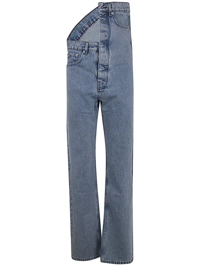 Y/project Evergreen Asymmetric Waist Jeans In Evergreen Ice Blue