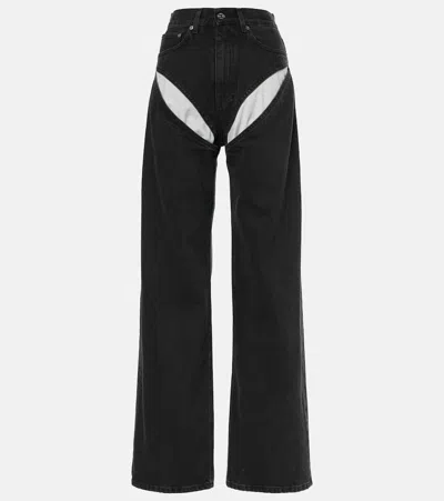 Y/project High Rise Cutout Denim Wide Jeans In Black