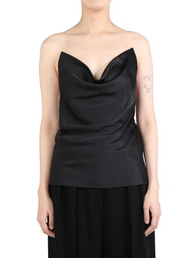 Y/project Invisible Strap Satin Slip Top In Evergreen Black