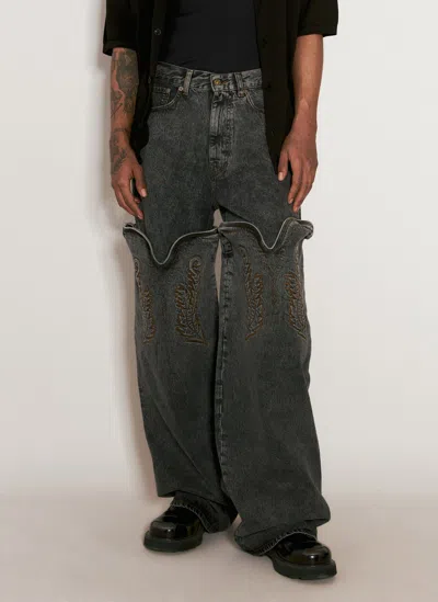 Y/project Evergreen Maxi Cowboy Cuff Jeans In Black