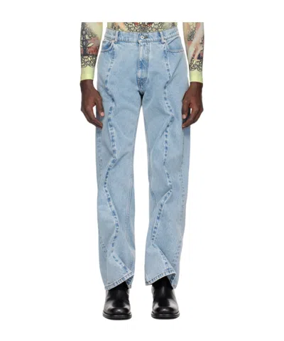 Y/project Evergreen Wire Mid-rise Straight Jeans In Blue