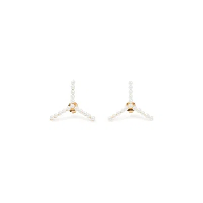 Y/project Gold And Pearls Mini Y Earrings In White