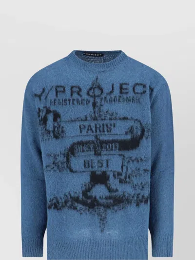 Y/project Graphic Print Crewneck Sweater With Ribbed Finish In Blue