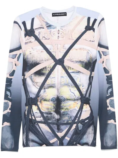 Y/project Blue Bondage Print Long Sleeve Fitted T-shirt In Multi