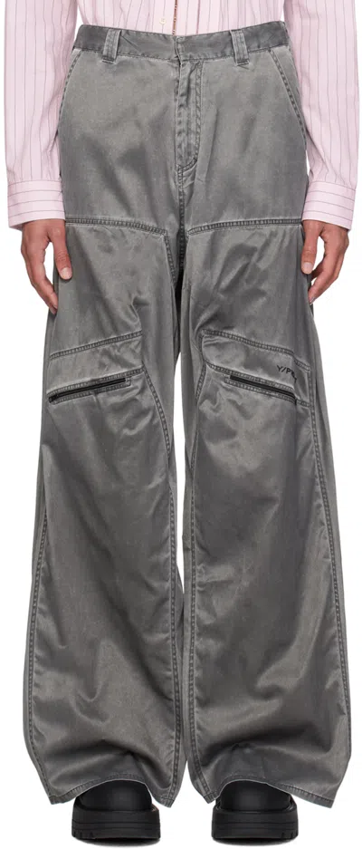 Y/project Gray Gathered Trousers In Washed Black