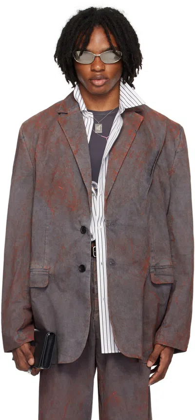 Y/project Grey Pinched Blazer In Dark Grey/rust
