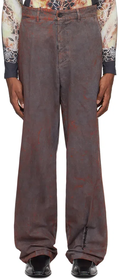 Y/project Gray Pinched Trousers In Dark Grey/rust