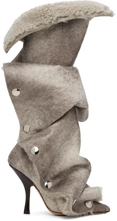 Y/project Gray Snap Boots In Light Grey/dark Grey