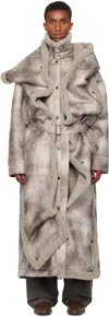 Y/project Gray Snap Off Panel Hood Aviator Faux-shearling Coat In Light Grey/dark Grey