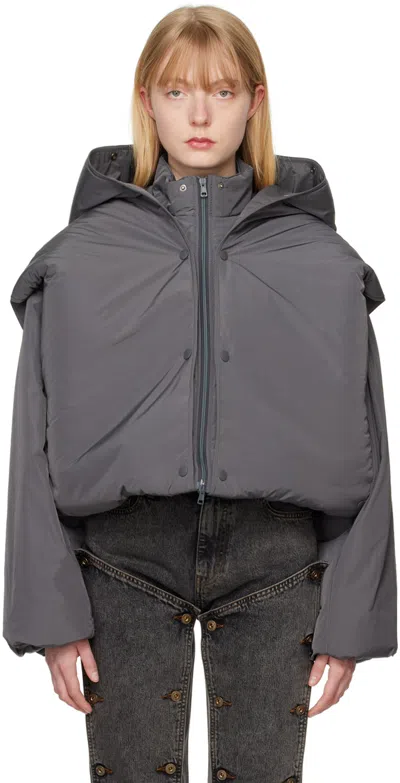 Y/project Gray Snap Off Puffer Jacket In Stone Grey