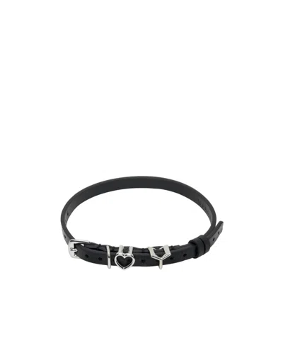 Y/project Heart-plaque Leather Choker In Black