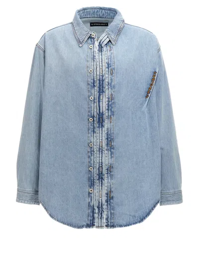 Y/PROJECT HOOK AND EYE SHIRT, BLOUSE LIGHT BLUE
