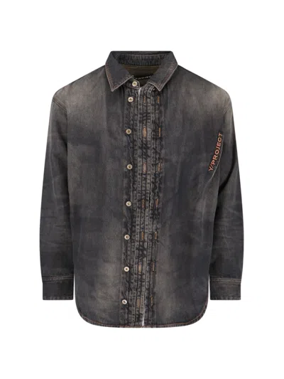 Y/project Hook-and-eye Denim Shirt In Black