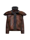 Y/project Brown Snap Off Panel Hood Aviator Faux-shearling Jacket In Brown/grey