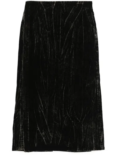 Y/project Draped Asymmetric Midi Skirt In Black Vertical Whiskers - Black Vertical Whiskers