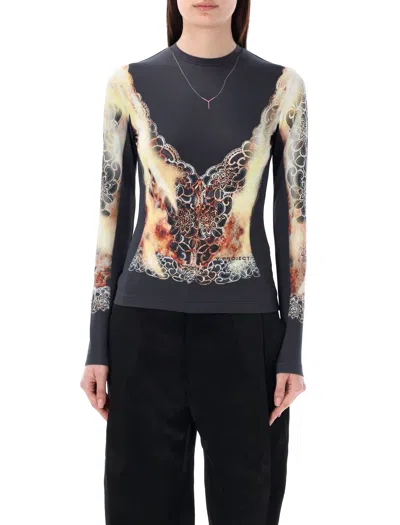 Y/project Lace Print Long Sleeve Top For Women In Black