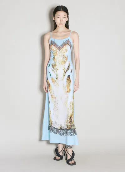 Y/project Lace Print Maxi Dress In Blue