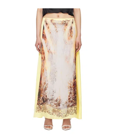 Y/project Lace Print Skirt In Yellow