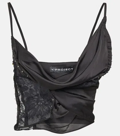 Y/project Lace-trimmed Cropped Camisole In Black