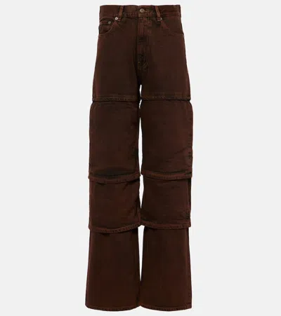 Y/project Layered High-rise Wide-leg Jeans In Brown