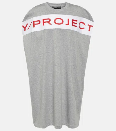 Y/project Logo Cotton Jersey Minidress In Grey Melange