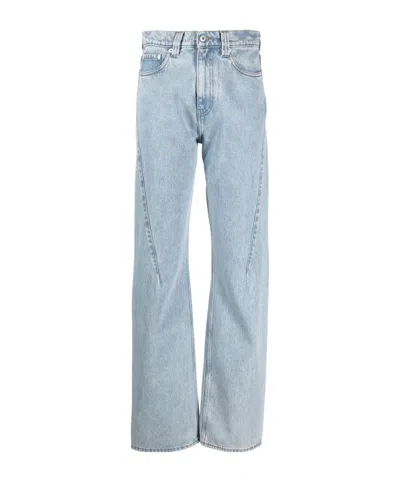 Y/project Logo-embroidered High-rise Straight-leg Jeans In Blue