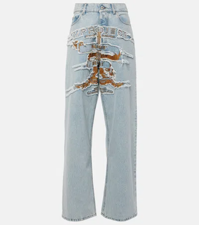 Y/project Logo Embroidered High-rise Wide-leg Jeans In Blue