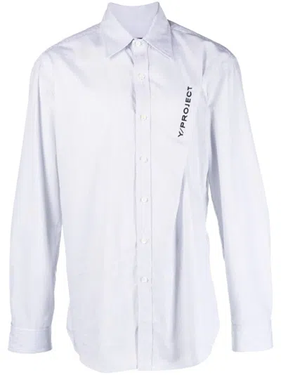 Y/project Logo-embroidered Pinched Cotton Shirt In White